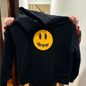 drew house Black Hoodie with Yellow Smiley Graphic